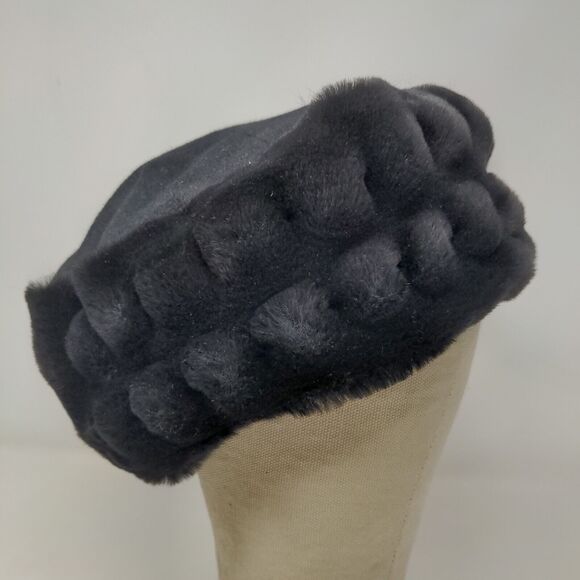 Midnight Velvet Womens Vegan Fur Hat Wool Blend Black Size NOE - Picture 5 of 8